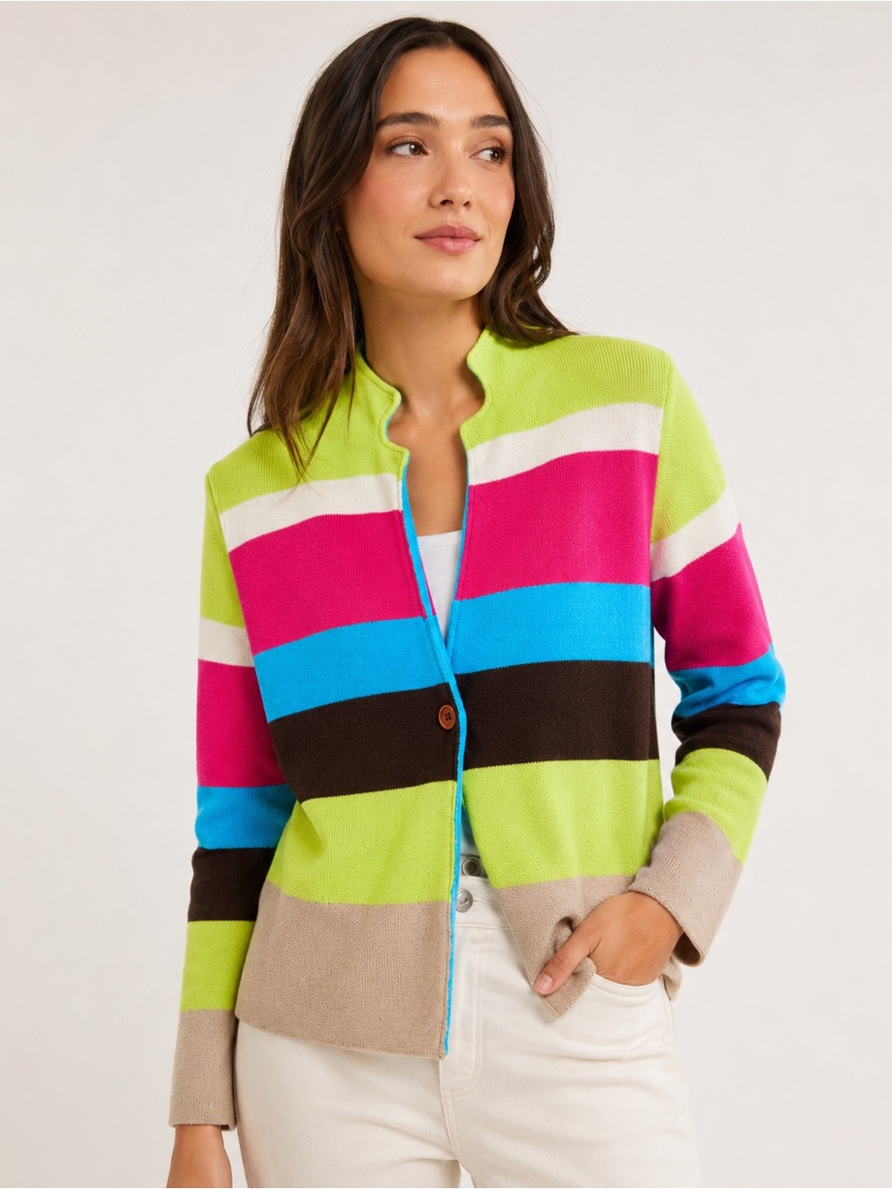 United Colors of Benetton Women’s L Colorblock Striped Cotton Cardigan VTG 90’s